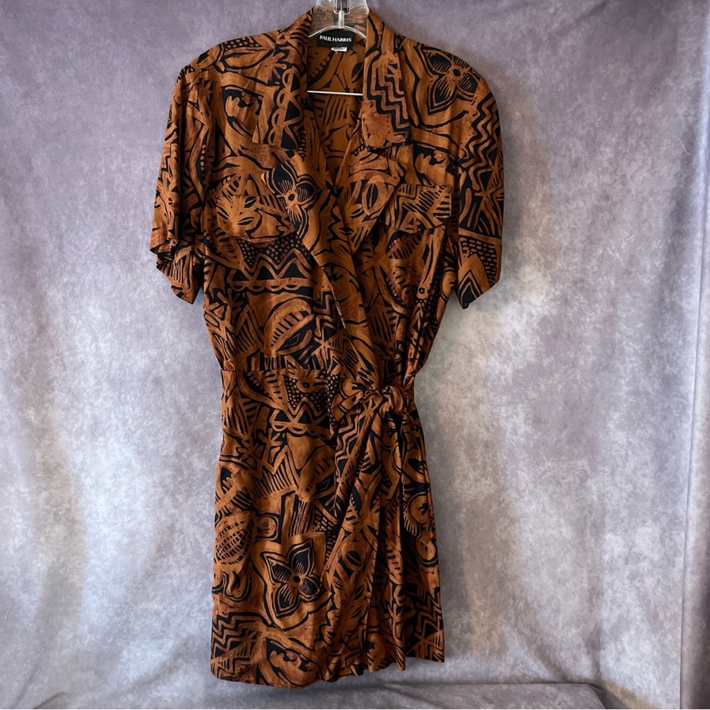 Vintage Paul Harris Batik Wrap Skort Romper Mini Brown Black ILGWU Boho USA